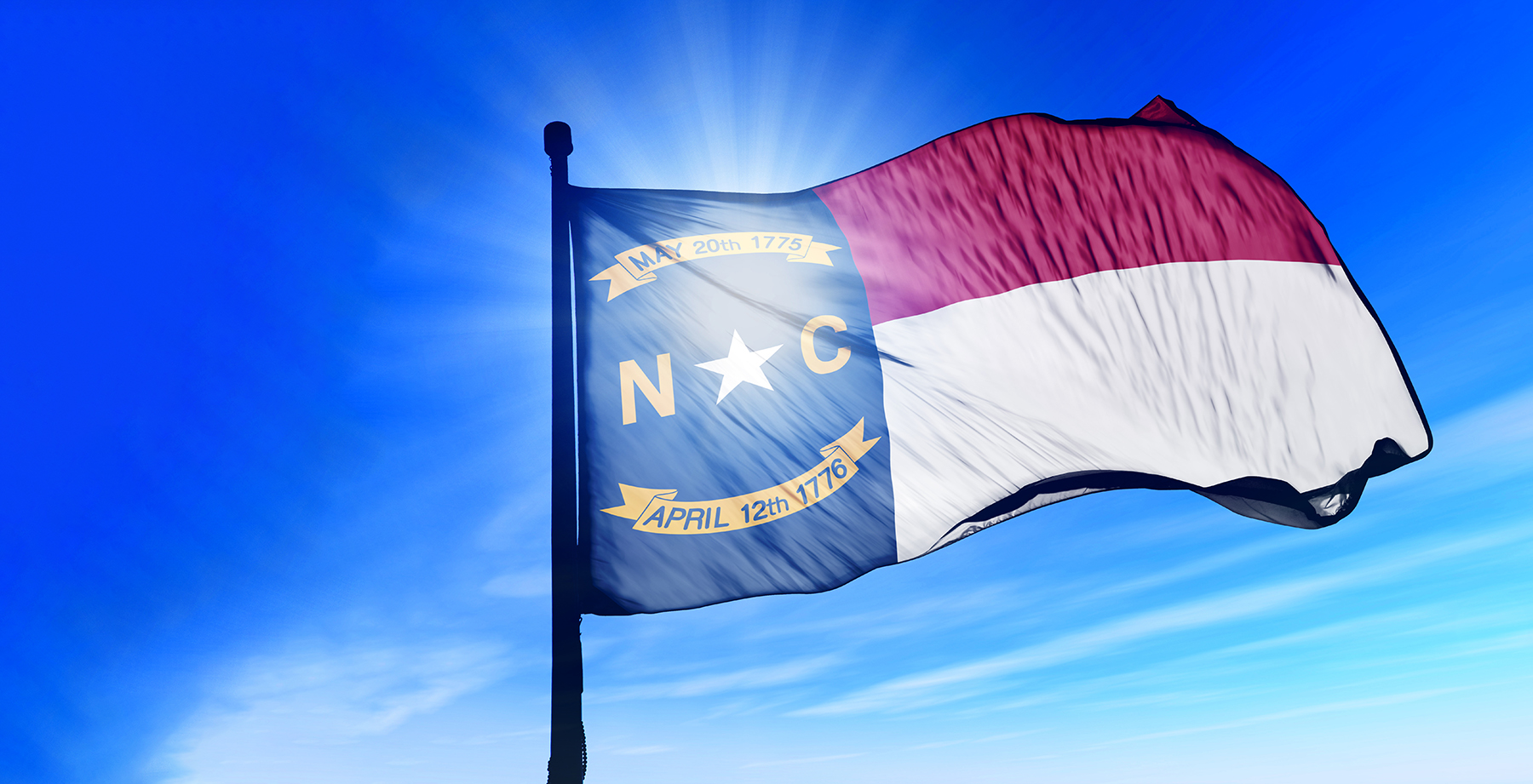 North Carolina flag waving on the wind